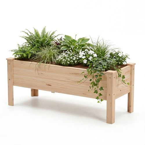 Greenera Natural Raised Bed for Garden, Wooden Elevated Rectangle Planter Box for Vegetables Flowers Herbs Gardening, 119x42x51 cm