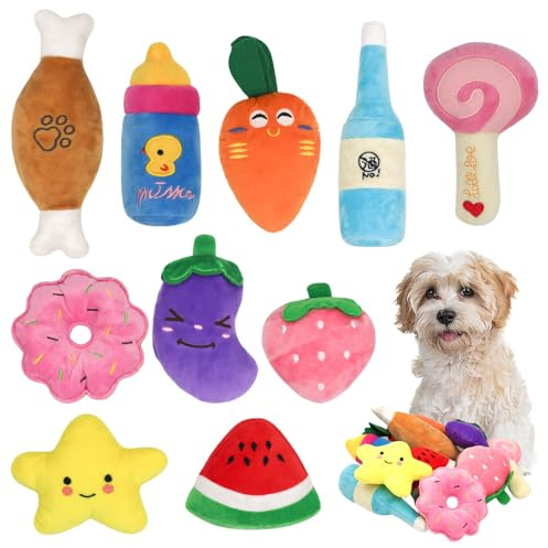 Episkey 10 Stück Quietschspielzeug Plüsch Hundespielzeug, Obst Snacks und Gemüse für Hunde Quietschendes Spielzeug für Haustier Interaktives Spielzeug für Hunde (H01)