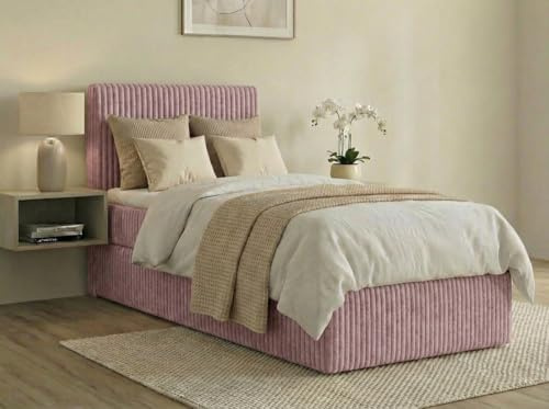 A&J MöbelLand Boxspringbett RALF 100x200 mit Bettkasten und Visco-Topper – Bonellmatratze H2 – Stauraum Links – Rosa