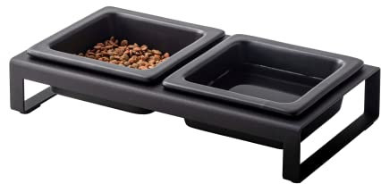 Yamazaki Home Tower Tierfutterständer aus Stahl und Keramik | 2 Schalen für Futter und Wasser | Futterspender für kleine Katzen und Hunde | rutschfest - kurz - 1,25 Tassen, 300 Milliliter pro