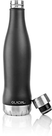 GLACIAL Isolierte Edelstahl Trinkflasche, Wasserflasche, Thermosflasche - Matte Black 600ml