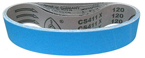 Klingspor Schleifband CS411X Zirkonkorund – 50 x 686 mm – Körnung P120 – 10 Stück – für Metall Edelstahl INOX, Hartholz – hochreißfeste Gewebeunterlage – Profi-Schleifbänder für Handbandschleifer
