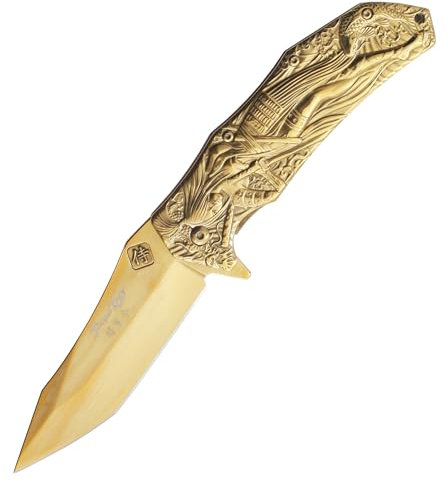 RKS DIFFUSION Couteau Pliant Gold Ninja MC-A035GD Couteau de Poche Shinobi