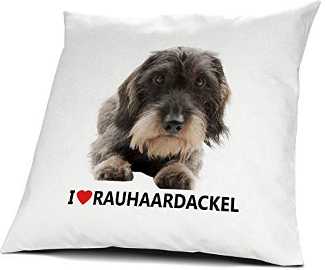 printplanet® Kopfkissen Rauhaardackel, Kissen mit Füllung I Love Rauhaardackel, 40 cm, 100% Baumwolle