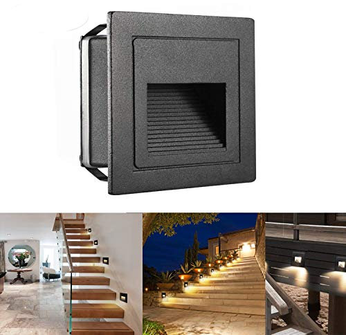 SUBOSI LED Treppenlicht Aluminium 230V 3W Glas Wandleuchten Treppenlicht mit Unterputzdose Treppenlicht Wandleuchte IP65 wasserdicht warmweiß,1 Stück
