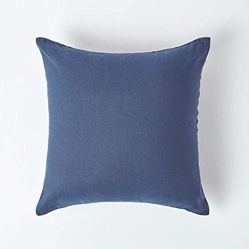 HOMESCAPES Leinen Kissenbezug Marineblau 40x40 cm, Halbleinen Kissenhülle Reißverschluss, 60% Leinen & 40% Baumwolle