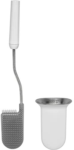 Joseph Joseph Flex, Smart Hygienic Silicone Toilet Brush with Wall-mounted Holder Set, Flexible Anti-drip, Anti-clog deep Clean Head, White, Regular