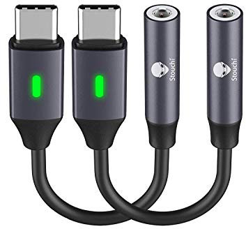 USB C Kopfhörer-Adapter,Stouchi USB C auf Klinke Audio Adapter,USB Typ C zu 3,5 mm Adapter,HiFi DAC Chip mit LED-Licht für Samsung Galaxy S22/S21,Pad Pro 2018-2021,Pad Air 2020-2022,Pad Mini 6,Pixel 6