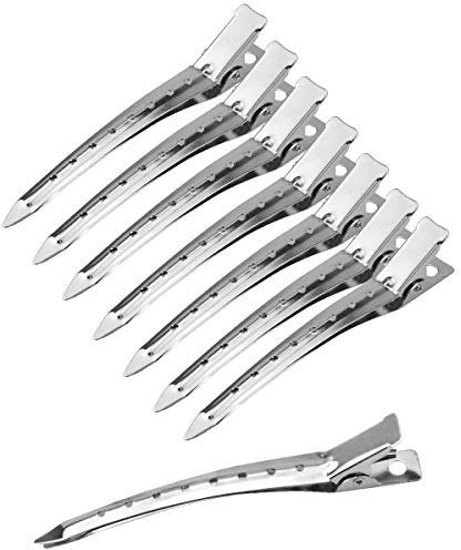 24 Stück Ente Bill Haarklammern Friseurbedarf, Metallklemmen, Combi-Clip Haarclips, Haarspangen für Mädchen Frauen, Alligator Curl Hair Clips mit Löchern, 3.3 Zoll, Silber