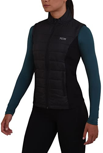 TCA Women's Excel Runner Walking Hiking Lightweight Thermal Padded Vest with Zipper Pockets, Winter Puffer for Women - Black Stone, M