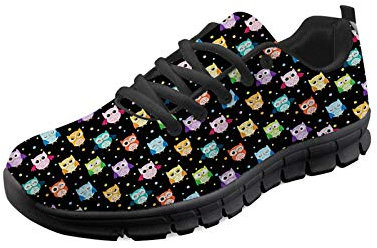 SEANATIVE Damen Draft Laufschuhe Tennis Sport Schuhe Wanderschuhe Casual Laufschuhe, Eulen-Motiv, 41.5 EU