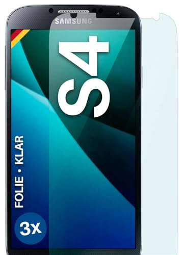 moex für Samsung Galaxy S4 Schutzfolie Displayschutz Folie Ultra-klar HD 0,2 mm kompatibel mit jeder Hülle, Anbringen ohne Blasen, Handyfolie Extra Kratzfest, FlexProtect 3 Stück