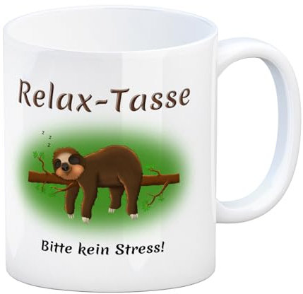 Kaffeebecher Relax-Tasse Bitte kein Stress mit schlafendem Faultier Pause keine Hektik die perfekte Tasse fürs Büro und die lieben Kollegen Kaffeepot witzig Stressbewältigung