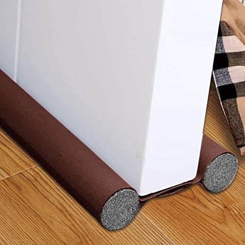 96cm Under Door Seal, Flexible Double Door Bottom Sealing Strip Draft Stopper Excluder Noise Gap Door Stop Seal FoamTape SoundProof Sweep Stopper Weatherstrip for Gap Seal (Brown, 1pc)