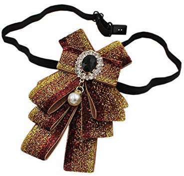 FASELE Schleifen-Brosche für Damen und Herren, verstellbare Fliege, glänzend, Krawattenclip, vorgebunden, Band, Krawatte für Hochzeit, Party, Gold, 9W*13L