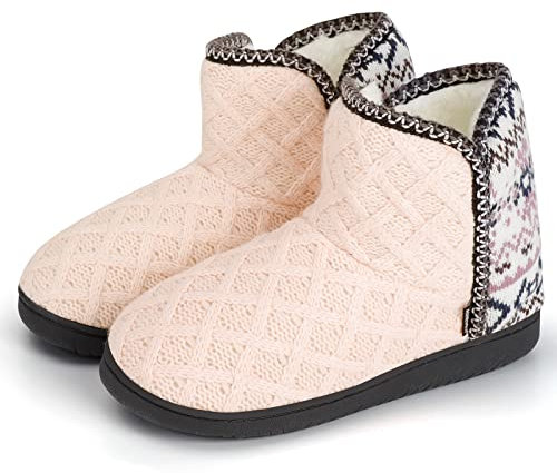 AONEGOLD® Chausson Montant Femme Homme Hiver Tricotée Fausse Fourrure Pantoufles Intérieur Chaud Peluche Doublure Bottes Antidérapant Maison Chaussons(Rose 8870,Taille 40-41)