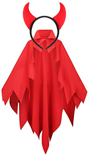 Fairycos Teufel Kostüm Damen Teufel Umhang Teufelshörner Haarreif Rot Faschingskostüme
