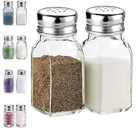 Juego de salero y pimentero de cristal pequeño, DWTS Farmhouse Cute salero y pimentero con tapa de acero inoxidable, salero de vidrio transparente, transparente para saber cuándo llenar, la mejor