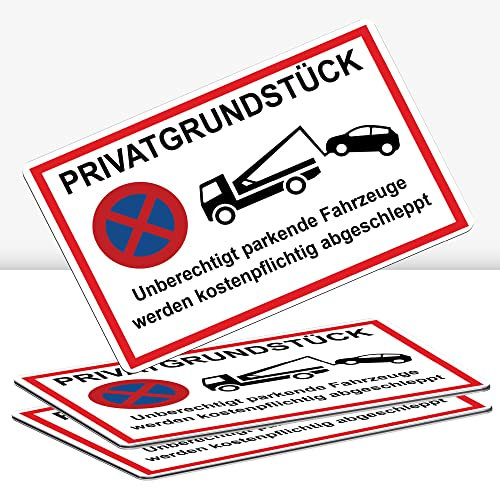 3 Stück XXL Privatgrundstück Schild 40x30cm Alu 3mm Alu-Dibond stabile Aluminiumverbundplatte unberechtigte parkende Fahrzeuge werden kostenpflichtig abgeschleppt mit UV-Schutz von STROBO