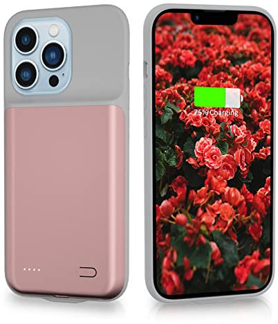 HUOBAO Akku Hülle für iPhone 13 Pro/iPhone 13, [6000mAh] Ladegerät Hülle Schützende tragbare Ladetasche, Wiederaufladbare Smart Extended Battery Pack Akkuhülle iPhone 13 Pro(6,1) (Rosa)