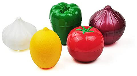 5-Piece Set Fruit Container Refrigerator,Onion Storage, Vegetable Storage, Onion, Lemon, Green Pepper, Tomato, Garlic Storage Container, Refrigerator Preservation