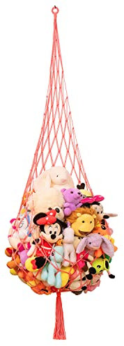 Makramee-Stofftier-Netz-Hängematte, kleine Plüschtiere, große Eck-Wandbehang-Organizer für Kinder, böhmische gewebte Dekor-Display Kuscheltiere Netz