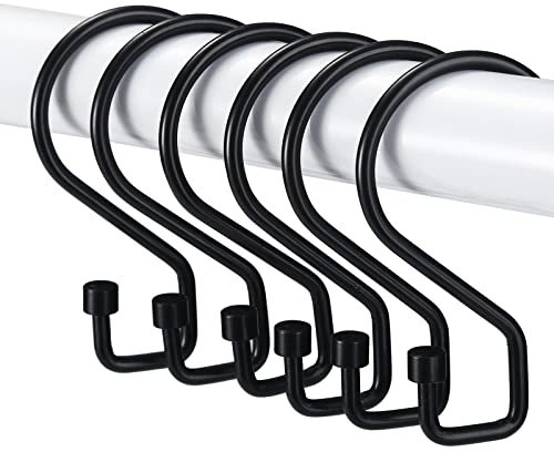 GOOWIN Anneaux Rideaux Douche, Lot de 12 Crochets en Forme de S Antirouille, Crochets Polyvalents pour Rideaux de Douche, Ustensiles de Cuisine, Vêtements, Serviettes (Noir)