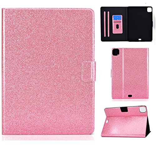LMFULM® Hülle für Apple iPad Air 4/5 2020-2022 (4/5th Gen) (10,9 Zoll) Glitzer PU Lederhülle Tasche Case mit Auto Schlaf/Wach Ständer Schutzhülle Flip Cover Bling Glänzend Rosa