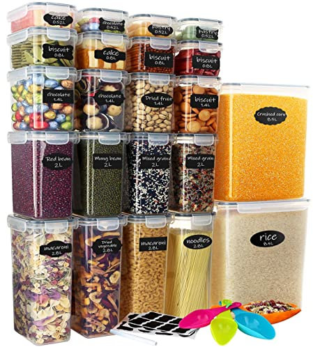 Hibisaws 47L Alta capacidad, Juego de 22, botes cocina almacenaje, organizador cocina, sin BPA, plástico con tapa, recipiente de almacenamiento para espaguetis, harina, cereales (22)