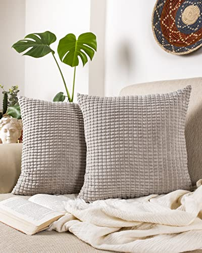 Gräfenstayn 2er-Set Cord-Samt Kissenbezug 40x40 cm - Öko TEX Standard 100 - weiche Deko-Kissenbezüge mit verdecktem Reißverschluss für Sofa und Bett (grau - großes Muster)