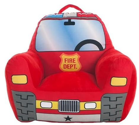 Creaciones Llopis Sillón Infantil para Niños y Niñas – Sillón Infantil Cómodo y Seguro, con Diseños de Vehículos (Bomberos Rojo)