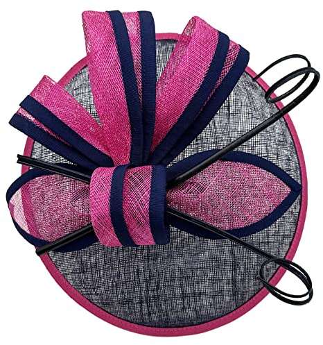 Finecy In NEW Women's Hat Fascinator Large Headband and Clip Weddings Day Race Royal Ascot (Fuschia+Navy)