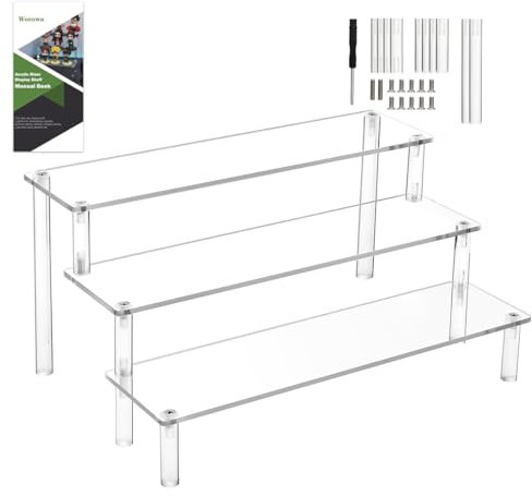 Worown Acrylic Riser Shelf, 3-Tier Clear Display Stand, Clear Display Riser Shelf for Cupcake, Trophy, Perfume, Figures, Cosmetics, Jewelry, Collections and Party Desserts