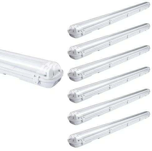 Sonnewelt Reglette LED Garage 150 cm Impermeabile 6 Unità 24 W 4800 LM IP65 2 x T8 Tubo, Bianco Freddo 6000 K per Officina, Sotto Plafoniera