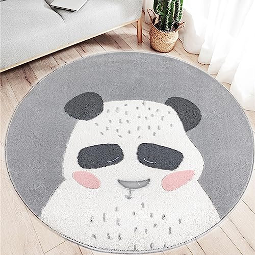 Flooring Highlights Kinderzimmer Teppich Baby Spielteppich, Weicher Kinderteppich Spielteppich, Hochfloriger Cartoon Motiv Tierteppich, Anti-Rutsch Unterseite, Größe: 130 cm Rund (Panda)