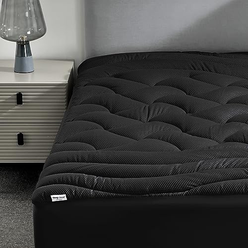 Sleep Zone Kühlende Matratzenauflage für King-Size-Bett, Premium-Matratzenauflage, gepolsterter Matratzenschoner, atmungsaktiv, waschbar, Tiefe Tasche, 20,3–53,3 cm (Schwarz, King-Size)