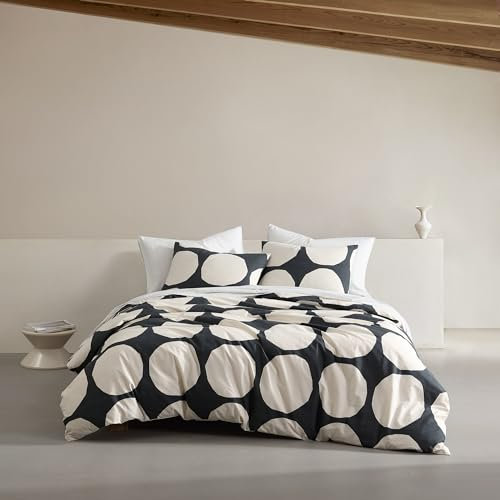 MARIMEKKO - Queen-Bettbezug-Set, Bio-Baumwolle Bettwäsche mit passenden Kissenbezügen, mutige und Moderne Wohnkultur, GOTS-Zertifiziert (Kivet Grey, Queen)