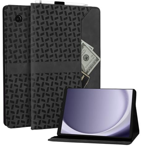Rostsant Custodia per Samsung Galaxy Tab A9 8.7 Pollici SM-X110 SM-X115 con Custodia per Penna Custodia Protettivo Cover Sottile Tablet Pelle Case Nero