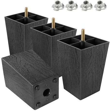 Masendelk Möbelbeine aus Kunststoff, quadratisch, 13 cm, Schwarz, 4 Stück, M8 Ersatzbeine für Sessel, Bett, Couch, Schrank, Schreibtisch, Tisch, Sofa, MYPFL013