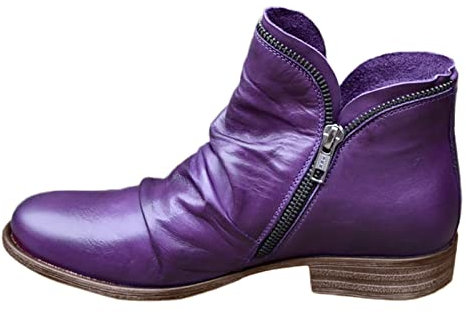 Générique Neu - 2024 Scarpe casual donna colori retrò solido caviglia moda cerniera stivali corti stivali donna scarpe zeppa taglia 6, viola., 42 EU