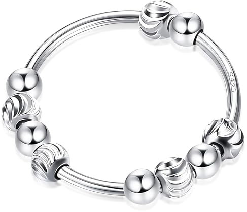 Spinner Bead Ringe Anxiety Ring 925 Sterling Silber Fidget Ring mit gefrosteten Perlen Angstringe für Angst Zappeln Stapelring für Angst Stressband Ring Angstringe,A (54(17.3))