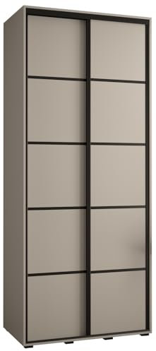 MEBLE KRYSPOL Dakota 4 Schrank mit Zwei Schiebetüren - Moderner Kleiderschrank mit Kleiderstange und Regalen - 235,2x120x45cm - Kaschmir Schwarz