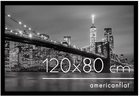 Americanflat Cadre Photo 120x80 cm Noir - Cadre Photo Bois MDF avec Vitre Plexiglas & Matériel de Suspension - Cadre pour Puzzle - Possibilité de Suspension Horizontale ou Verticale