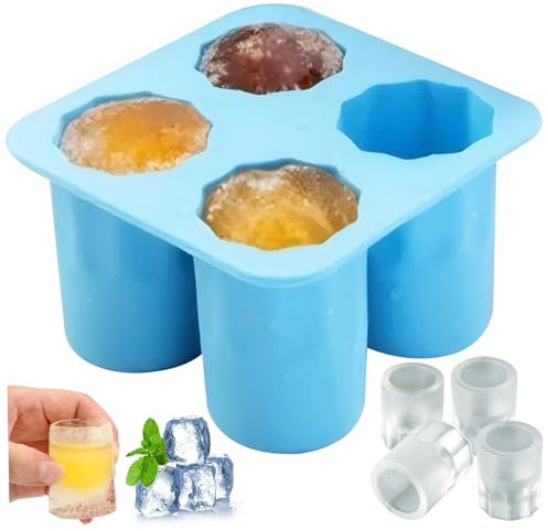Weduspaty Ice Shot Glass Mold, Ice Cup Mold Square Summer DIY TPR 4 Cavity Easy-Release Shot Glass Mold Reusable Ice Molds for Cocktails Drinks Whiskey, Ice Cup Mold