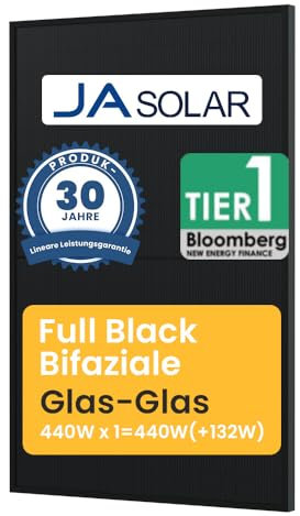 Powerness® Jasolar 500W Solarmodul Full Black – Bifaziales Glas-Glas Solar Panel für Balkonkraftwerk, Hochleistungs Photovoltaik Modul