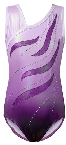 ZNYUNE Mädchen Farbverlauf Gymnastikanzug Ärmellos Kinder Gymnastik Trikot Klassisch B371 LilaWeiß 14A