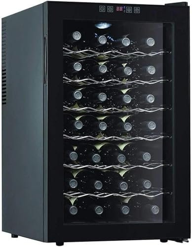 QPZMALSKY Independent Refrigerator Of 28 Bottles, Thermoelectric, Red And White, Wine Cooler/counter Warehouse With Digital Temperature Screen