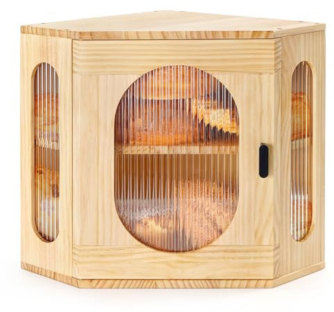Sunhoo Bread Box for Kitchen Countertop Corner Bread Storage Wooden Breadbox Container 2 Layer Bread Holder Keeper Large Farmhouse Bread Bin Shelf for Homemade Pantry Vintage Acrylic Window(Yellow)