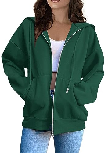 Fleece Hoodie Women, Womens Zip Hoodies Warm Zipped Hoodie Ladies Plain Hoodie Winter Warm Fleece Lined Zip Up Jacket Sweatshirt Activewear Jumper 21st Birthday Gifts for Her,Dark Green,M,U23K