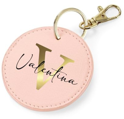 AWASG Schlüsselanhänger rund Buchstabe - Personalisiert mit Name - Taschenanhänger Accessoire mit Ring und Karabiner